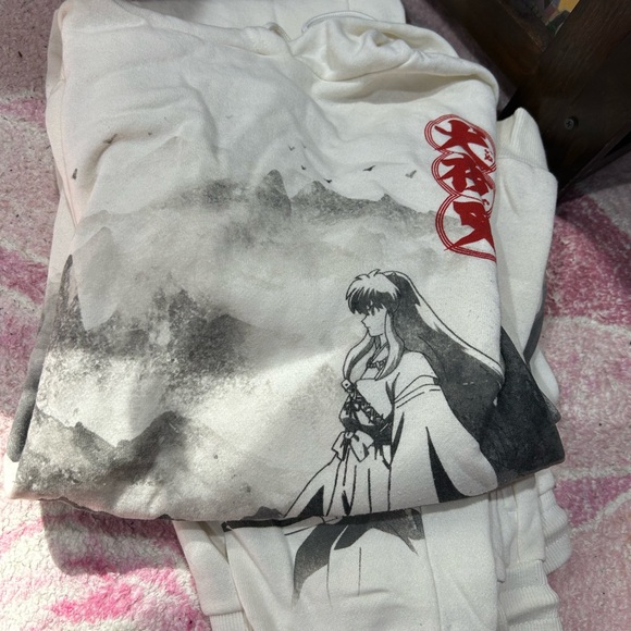 Inuyasha Other - White Graphic Anime Hoodie and Sweatpants with Red Accents InuYasha